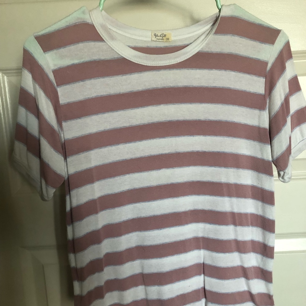 Pink, white, blue striped shirt